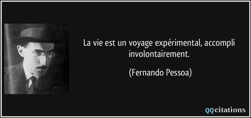 La vie est un voyage expérimental, accompli involontairement.  - Fernando Pessoa