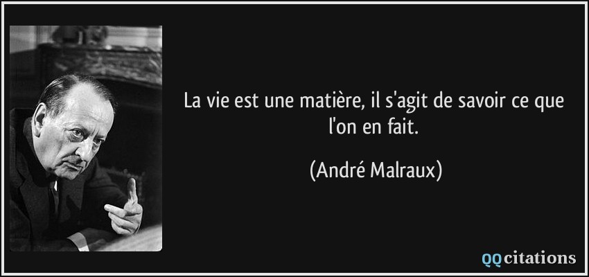 La vie est une matière, il s'agit de savoir ce que l'on en fait.  - André Malraux