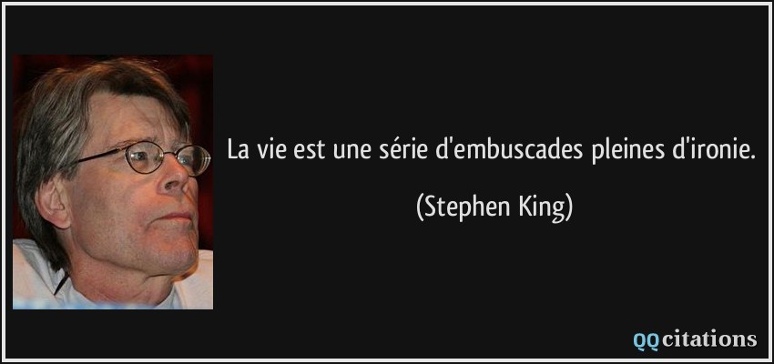 La vie est une série d'embuscades pleines d'ironie.  - Stephen King