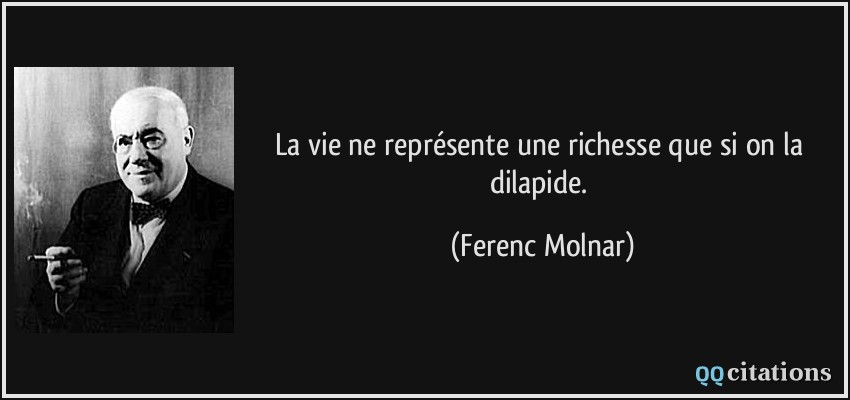 La vie ne représente une richesse que si on la dilapide.  - Ferenc Molnar