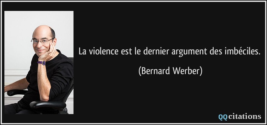 La violence est le dernier argument des imbéciles.  - Bernard Werber
