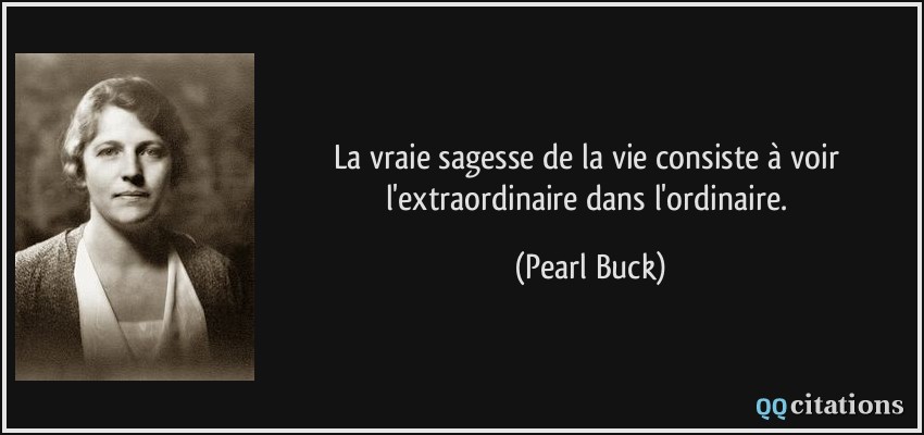 La vraie sagesse de la vie consiste à voir l'extraordinaire dans l'ordinaire.  - Pearl Buck