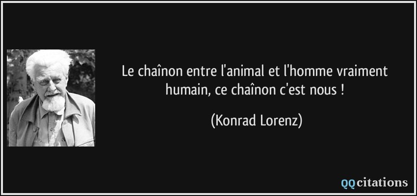 Le chaînon entre l'animal et l'homme vraiment humain, ce chaînon c'est nous !  - Konrad Lorenz