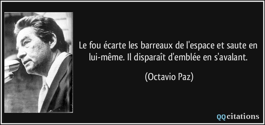 Le fou écarte les barreaux de l'espace et saute en lui-même. Il disparaît d'emblée en s'avalant.  - Octavio Paz