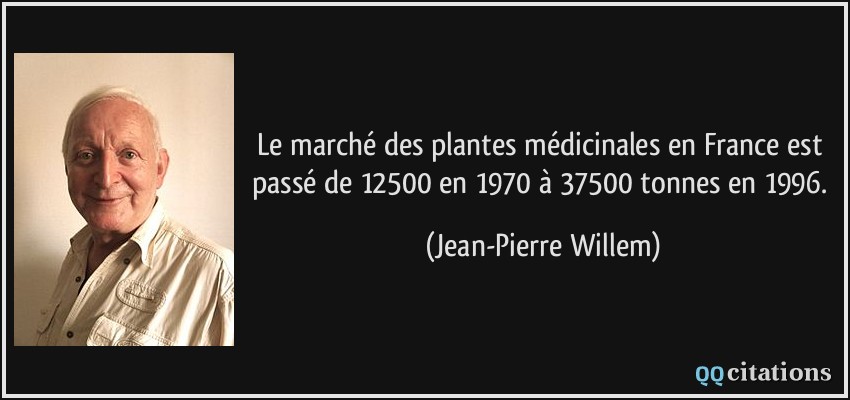 Le marché des plantes médicinales en France est passé de 12500 en 1970 à 37500 tonnes en 1996.  - Jean-Pierre Willem