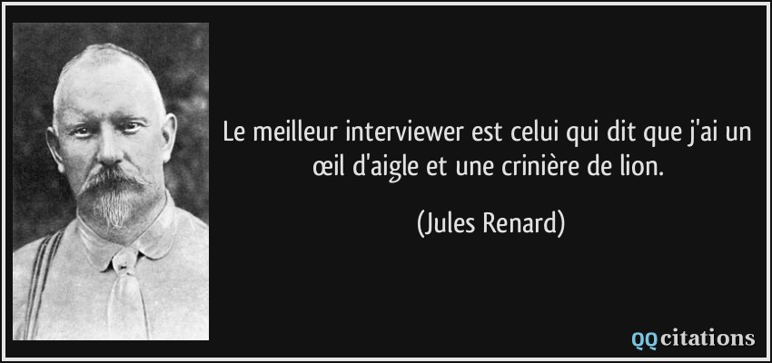 Le meilleur interviewer est celui qui dit que j'ai un œil d'aigle et une crinière de lion.  - Jules Renard