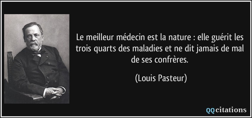Le meilleur médecin est la nature : elle guérit les trois quarts des maladies et ne dit jamais de mal de ses confrères.  - Louis Pasteur