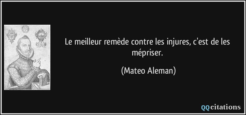 Le meilleur remède contre les injures, c'est de les mépriser.  - Mateo Aleman