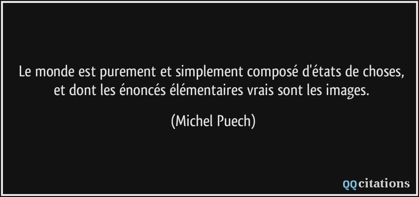 Le monde est purement et simplement composé d'états de choses, et dont les énoncés élémentaires vrais sont les images.  - Michel Puech