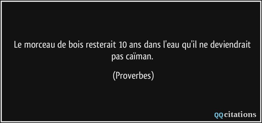 Le morceau de bois resterait 10 ans dans l'eau qu'il ne deviendrait pas caïman.  - Proverbes