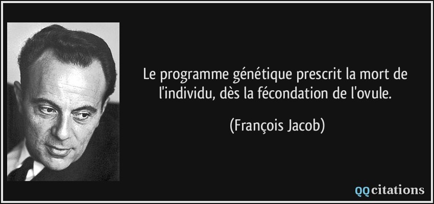 Le programme génétique prescrit la mort de l'individu, dès la fécondation de l'ovule.  - François Jacob