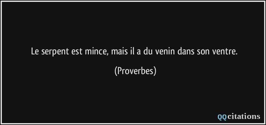 Le serpent est mince, mais il a du venin dans son ventre.  - Proverbes