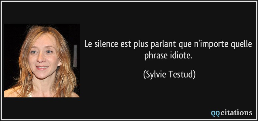 Le silence est plus parlant que n'importe quelle phrase idiote.  - Sylvie Testud