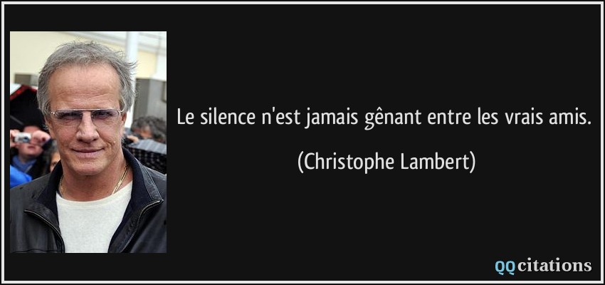 Le silence n'est jamais gênant entre les vrais amis.  - Christophe Lambert