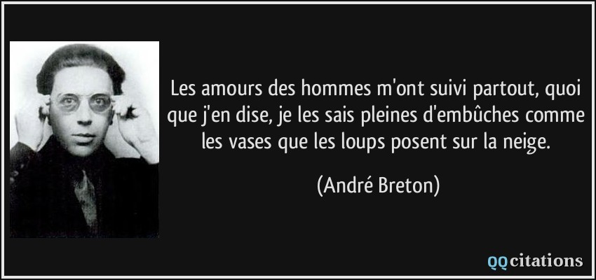 Les amours des hommes m'ont suivi partout, quoi que j'en dise, je les sais pleines d'embûches comme les vases que les loups posent sur la neige.  - André Breton