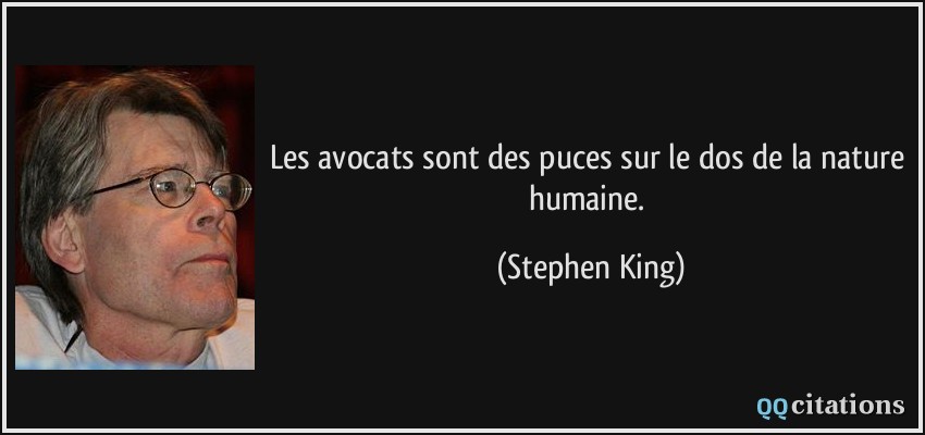 Les avocats sont des puces sur le dos de la nature humaine.  - Stephen King