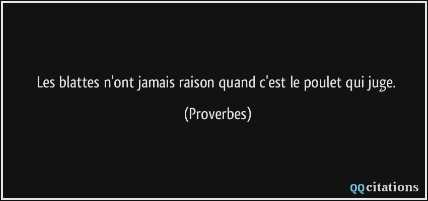 Les blattes n'ont jamais raison quand c'est le poulet qui juge.  - Proverbes