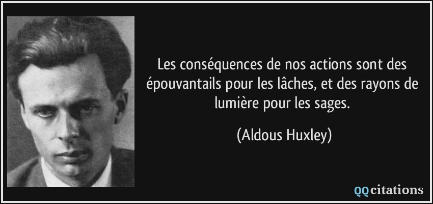 Les conséquences de nos actions sont des épouvantails pour les lâches, et des rayons de lumière pour les sages.  - Aldous Huxley