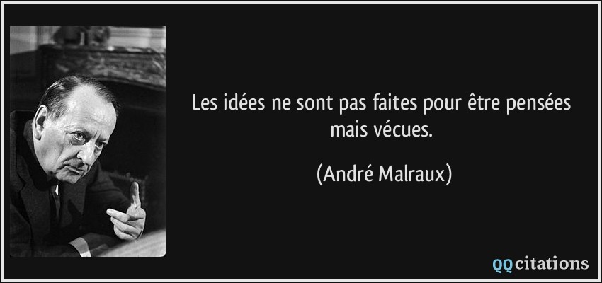 Les idées ne sont pas faites pour être pensées mais vécues.  - André Malraux