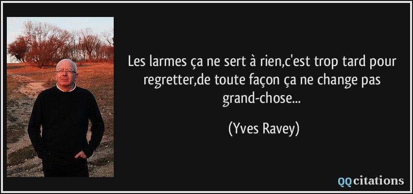 Les larmes ça ne sert à rien,c'est trop tard pour regretter,de toute façon ça ne change pas grand-chose...  - Yves Ravey