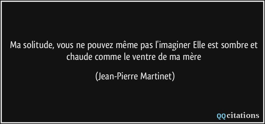 Ma solitude, vous ne pouvez même pas l'imaginer Elle est sombre et chaude comme le ventre de ma mère  - Jean-Pierre Martinet