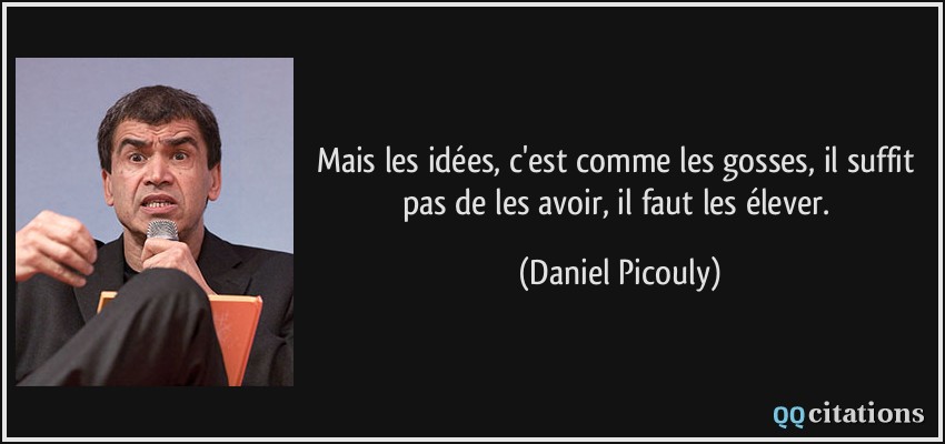 Mais les idées, c'est comme les gosses, il suffit pas de les avoir, il faut les élever.  - Daniel Picouly