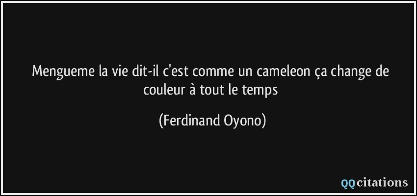 Mengueme la vie dit-il c'est comme un cameleon ça change de couleur à tout le temps  - Ferdinand Oyono