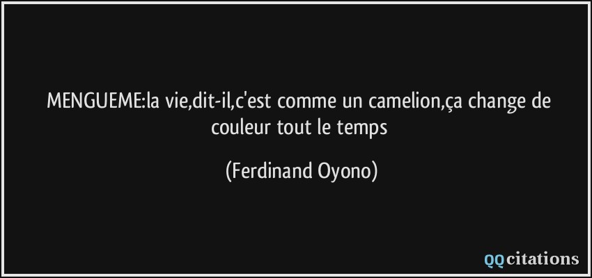 MENGUEME:la vie,dit-il,c'est comme un camelion,ça change de couleur tout le temps  - Ferdinand Oyono