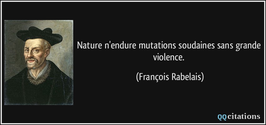 Nature n'endure mutations soudaines sans grande violence.  - François Rabelais