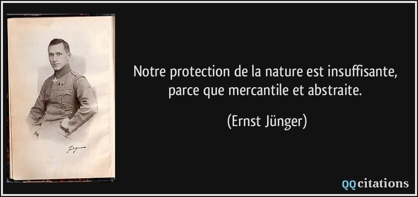 Notre protection de la nature est insuffisante, parce que mercantile et abstraite.  - Ernst Jünger
