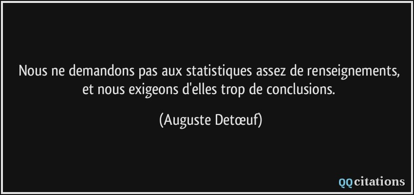 Nous Ne Demandons Pas Aux Statistiques Assez De Renseignements Et Nous Exigeons D Elles Trop De Conclusions