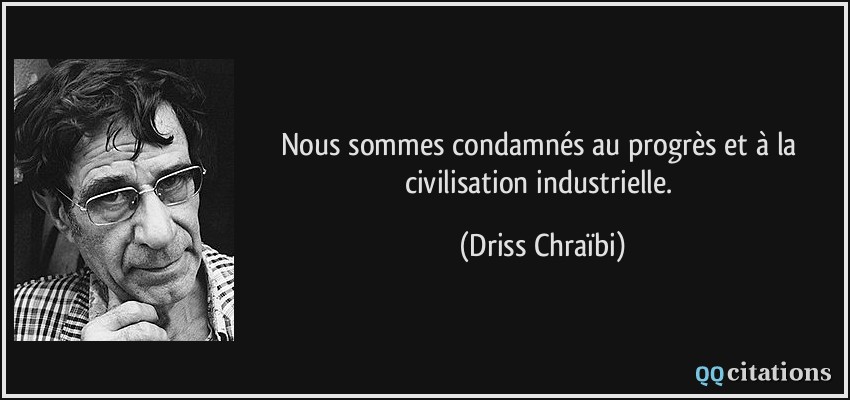 Nous sommes condamnés au progrès et à la civilisation industrielle.  - Driss Chraïbi