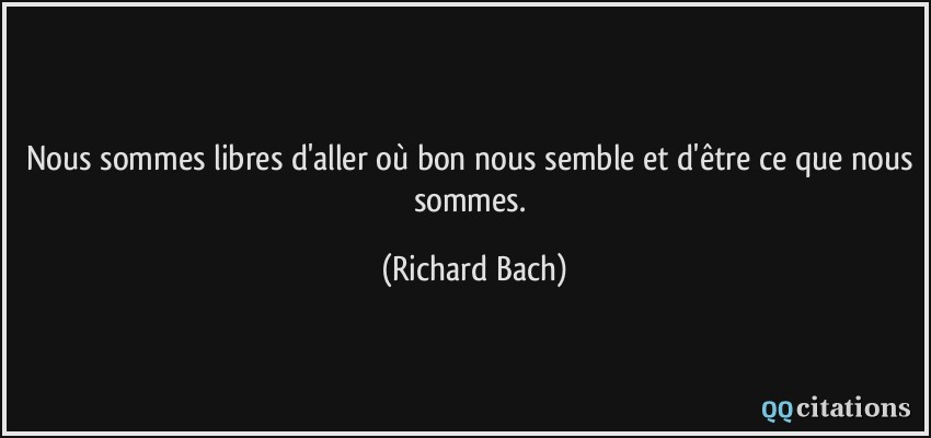Nous sommes libres d'aller où bon nous semble et d'être ce que nous sommes.  - Richard Bach