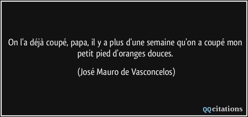 On l'a déjà coupé, papa, il y a plus d'une semaine qu'on a coupé mon petit pied d'oranges douces.  - José Mauro de Vasconcelos
