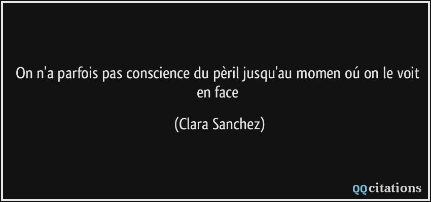 On n'a parfois pas conscience du pèril jusqu'au momen oú on le voit en face  - Clara Sanchez