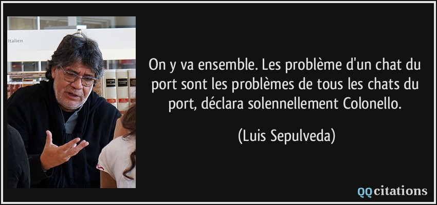 On y va ensemble. Les problème d'un chat du port sont les problèmes de tous les chats du port, déclara solennellement Colonello.  - Luis Sepulveda