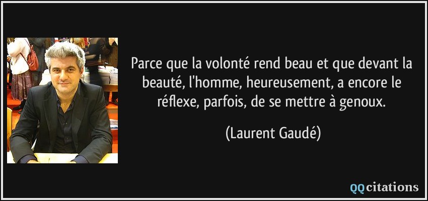 Parce que la volonté rend beau et que devant la beauté, l'homme, heureusement, a encore le réflexe, parfois, de se mettre à genoux.  - Laurent Gaudé