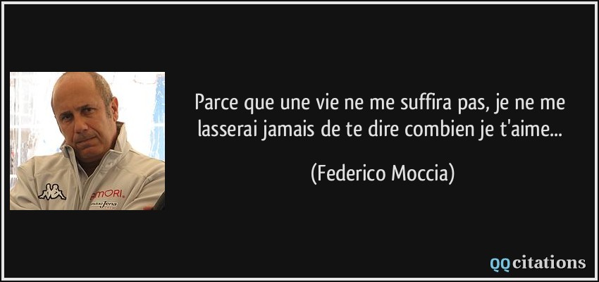 Parce que une vie ne me suffira pas, je ne me lasserai jamais de te dire combien je t'aime...  - Federico Moccia