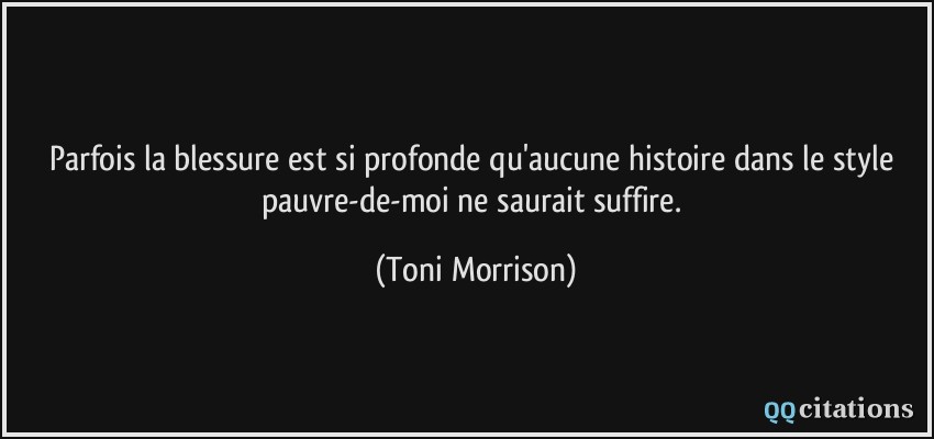 Parfois la blessure est si profonde qu'aucune histoire dans le style pauvre-de-moi ne saurait suffire.  - Toni Morrison