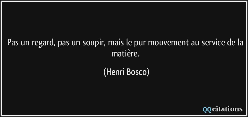 Pas un regard, pas un soupir, mais le pur mouvement au service de la matière.  - Henri Bosco