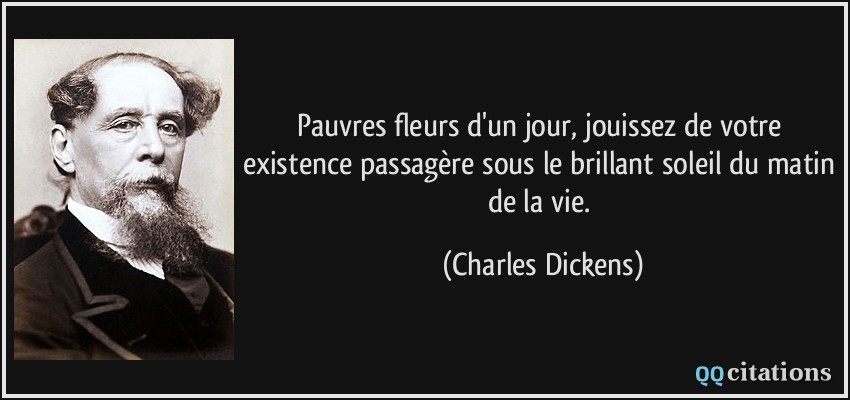 Pauvres fleurs d'un jour, jouissez de votre existence passagère sous le brillant soleil du matin de la vie.  - Charles Dickens