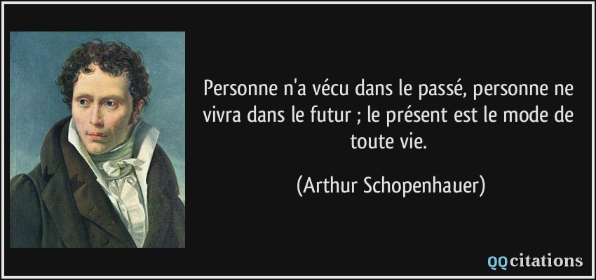 Personne n'a vécu dans le passé, personne ne vivra dans le futur ; le présent est le mode de toute vie.  - Arthur Schopenhauer