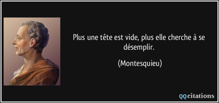 Plus une tête est vide, plus elle cherche à se désemplir.  - Montesquieu