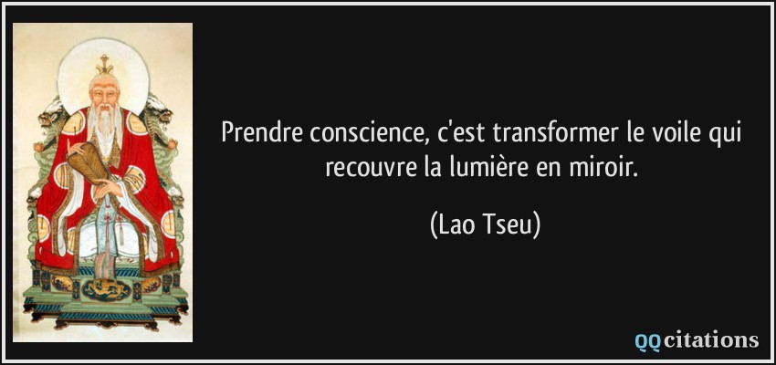 Prendre conscience, c'est transformer le voile qui recouvre la lumière en miroir.  - Lao Tseu