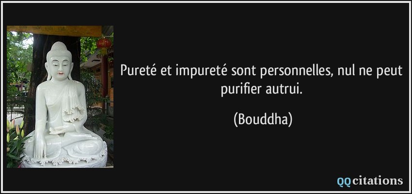Pureté et impureté sont personnelles, nul ne peut purifier autrui.  - Bouddha