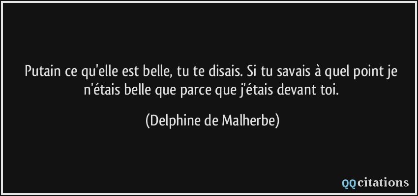 Putain ce qu'elle est belle, tu te disais. Si tu savais à quel point je n'étais belle que parce que j'étais devant toi.  - Delphine de Malherbe