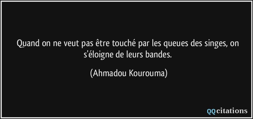 Quand on ne veut pas être touché par les queues des singes, on s'éloigne de leurs bandes.  - Ahmadou Kourouma