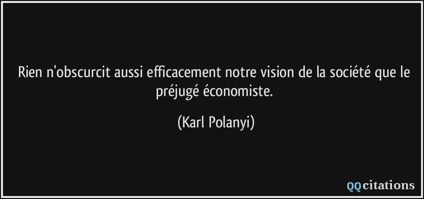 Rien n'obscurcit aussi efficacement notre vision de la société que le préjugé économiste.  - Karl Polanyi