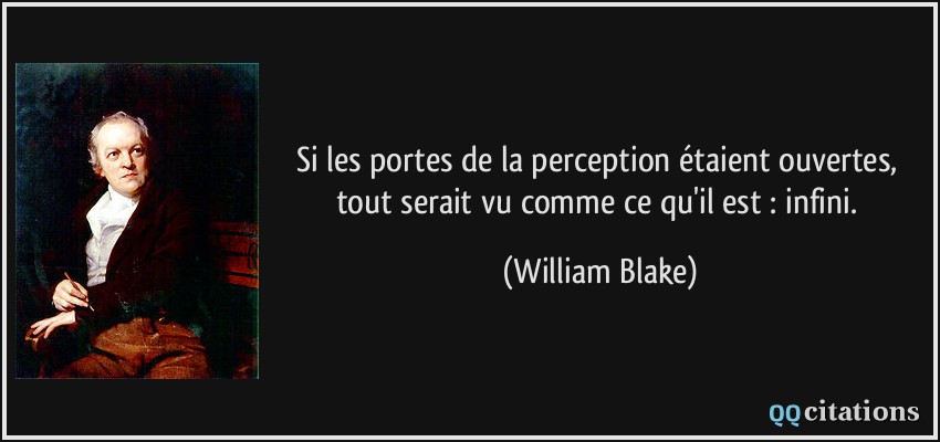 Si les portes de la perception étaient ouvertes, tout serait vu comme ce qu'il est : infini.  - William Blake