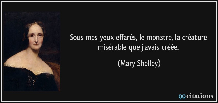 Sous mes yeux effarés, le monstre, la créature misérable que j'avais créée.  - Mary Shelley